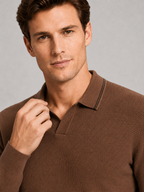 Men's wool Johnny collar polo sweater – Brown detail view – Edward & Lawsen