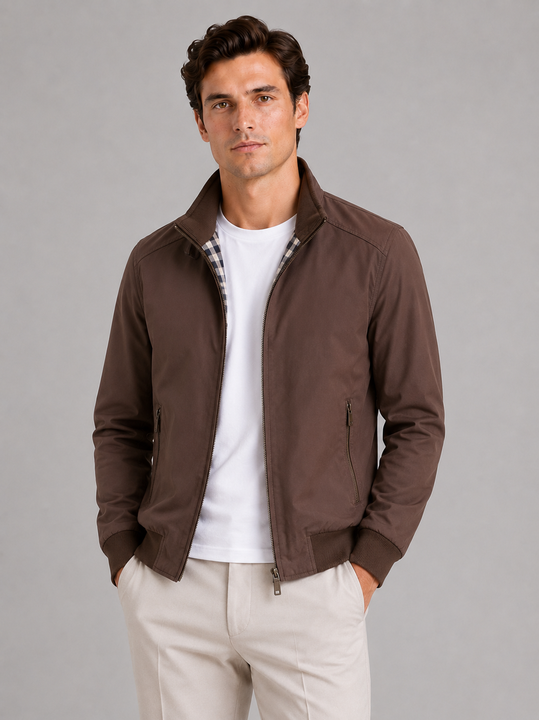 Men's bomber jacket – Brown front view – Edward & Lawsen