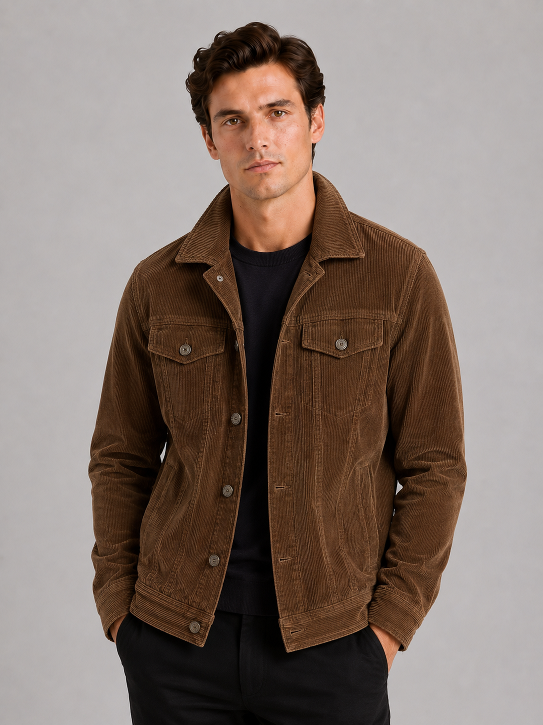 Men's corduroy jacket – Brown front view – Edward & Lawsen