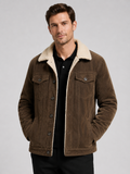 Men's padded corduroy jacket – Brown front view – Edward & Lawsen