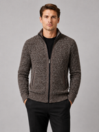 Men's fleece cardigan – Brown front view – Edward & Lawsen