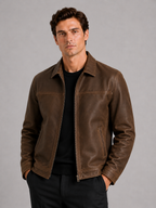 Men's leather flight jacket – Brown front view – Edward & Lawsen