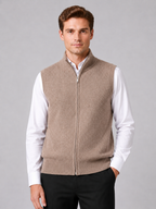 Men's full zip mock neck vest – Brown front view – Edward & Lawsen