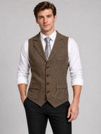 Men's herringbone suit vest – Brown front view – Edward & Lawsen