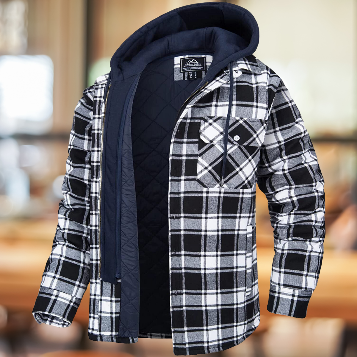 Men's checked hooded shirt jacket – Black – Edward Lawson