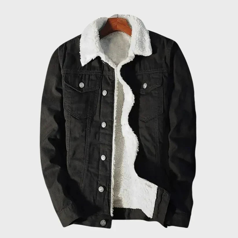 Men's warm-lined denim trucker jacket – black – Edward Lawson