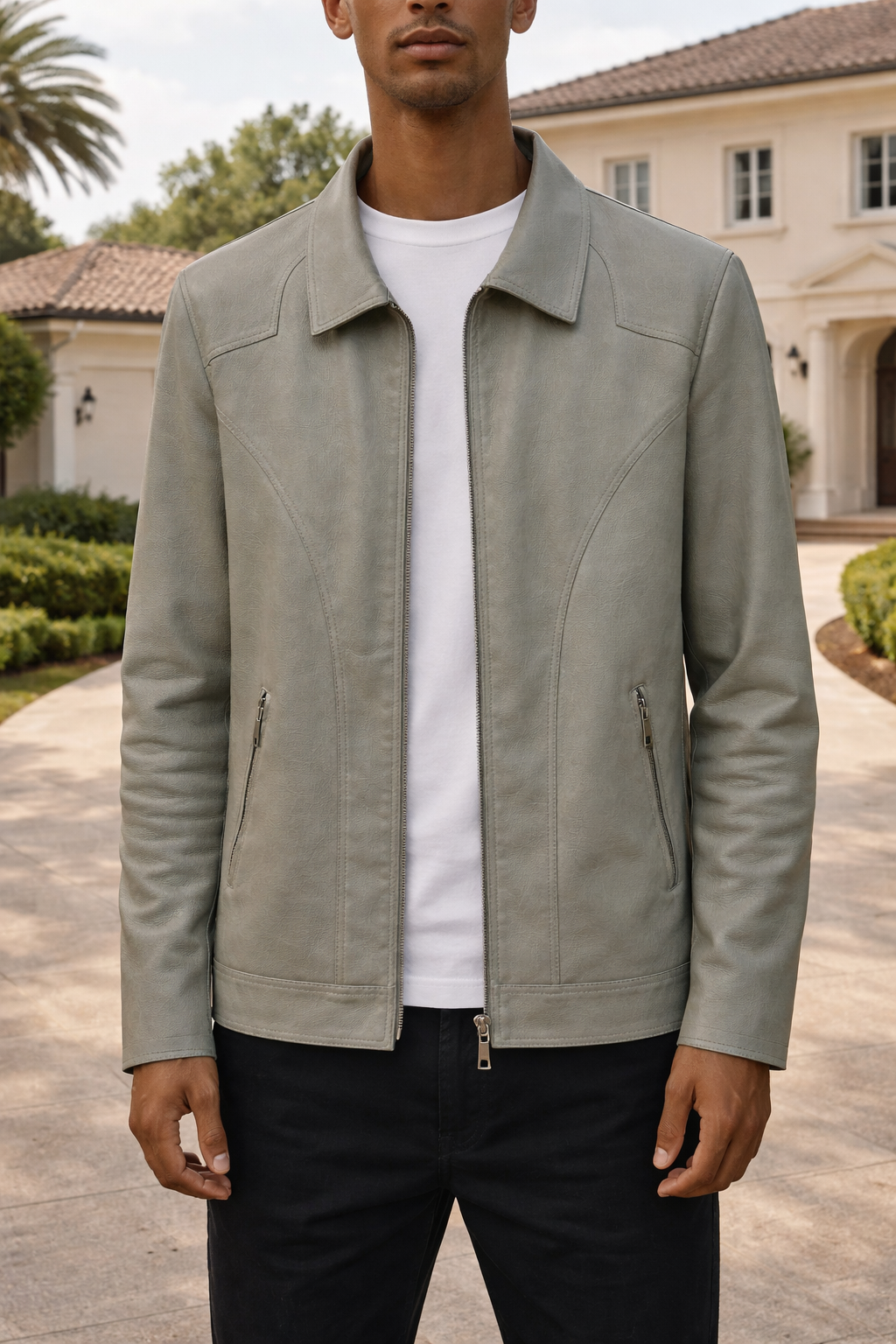 Men's leather jacket – Sage Green – Edward Lawson