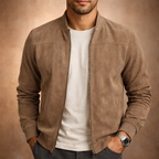 Men's faux suede bomber jacket – Beige front view – Edward Lawson