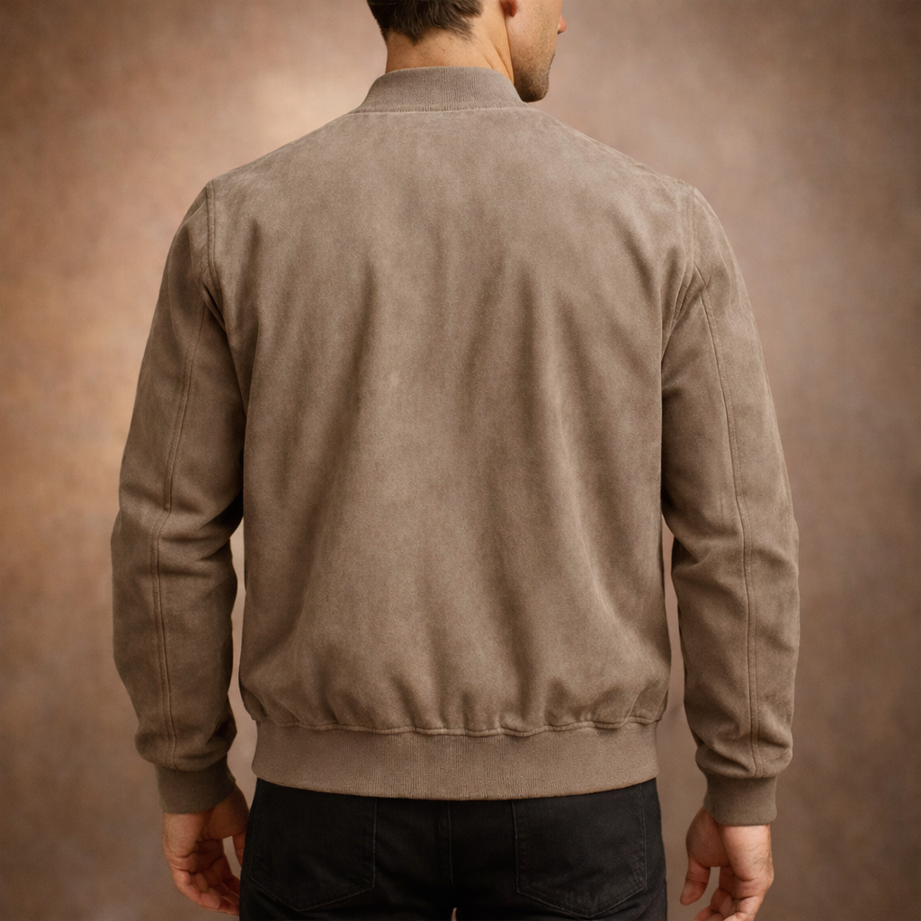 Men's faux suede bomber jacket – detail view – Edward Lawson