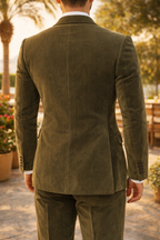 Men's double-breasted corduroy blazer – Olive Green detail view – Edward Lawson