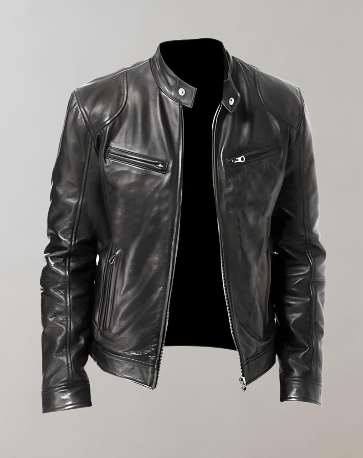 Men's gloss-finish leather racer jacket – black – Edward Lawson
