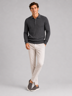 Men's cable knit V-neck polo – Dark Gray full view – Edward & Lawsen