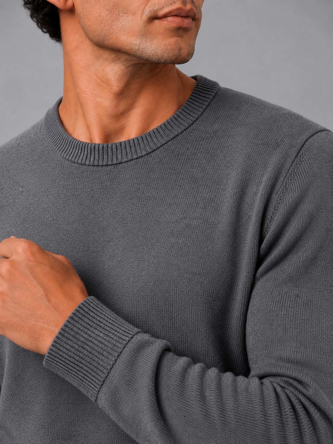 Men's crew neck knit sweater – Dark Gray detail view – Edward & Lawsen