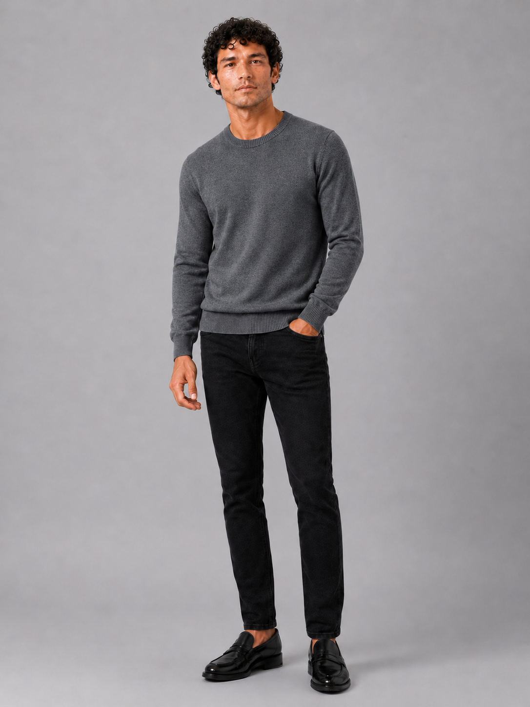 Men's crew neck knit sweater – Dark Gray full view – Edward & Lawsen