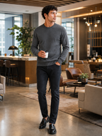 Men's crew neck knit sweater – Dark Gray lifestyle view – Edward & Lawsen