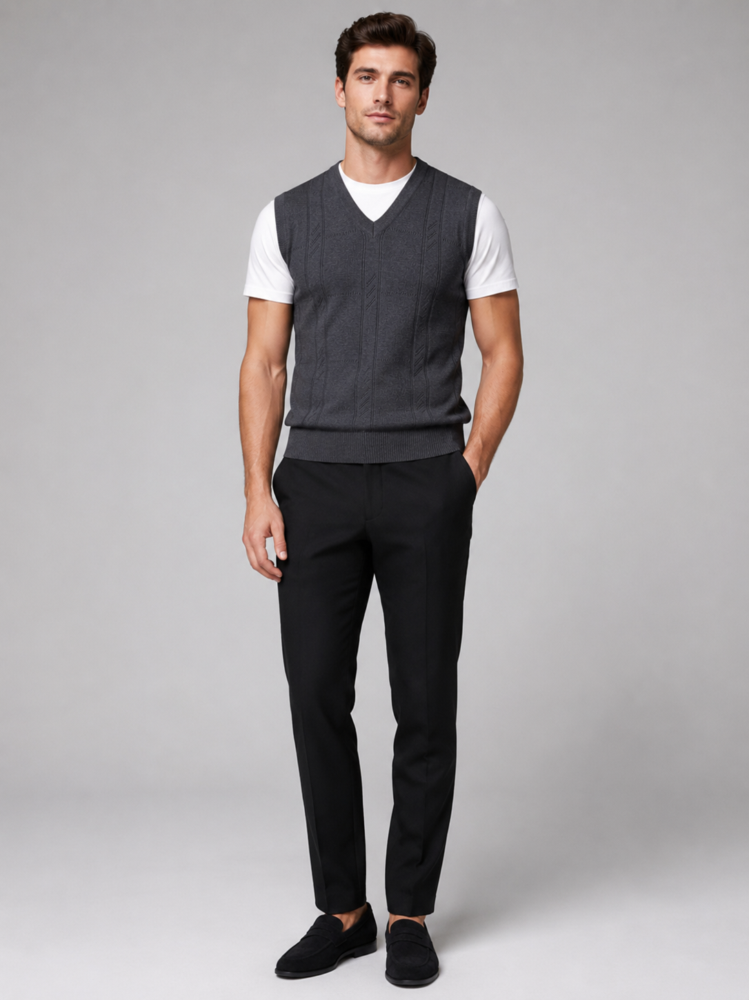 Men's sleeveless sweater vest – Dark Gray full view – Edward & Lawsen
