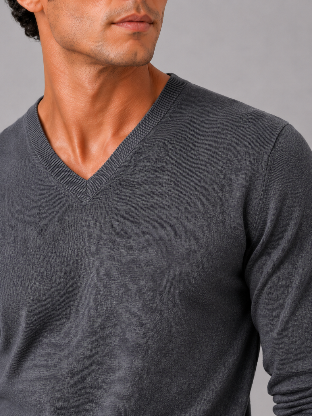 Men's V-neck sweater – Dark Gray detail view – Edward & Lawsen