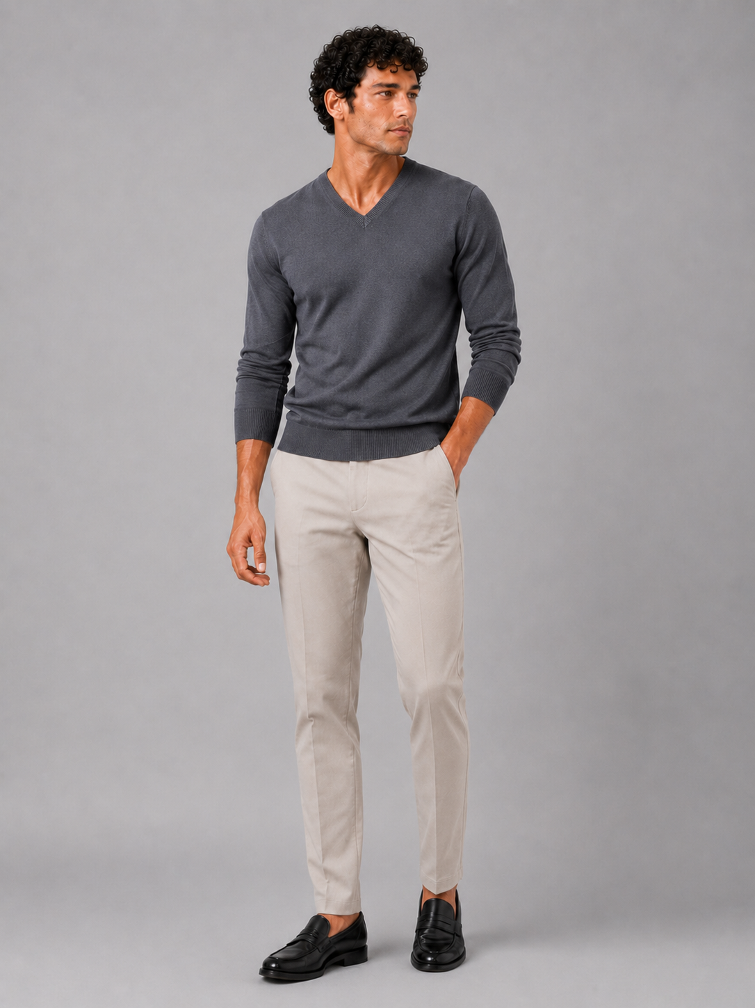 Men's V-neck sweater – Dark Gray full view – Edward & Lawsen