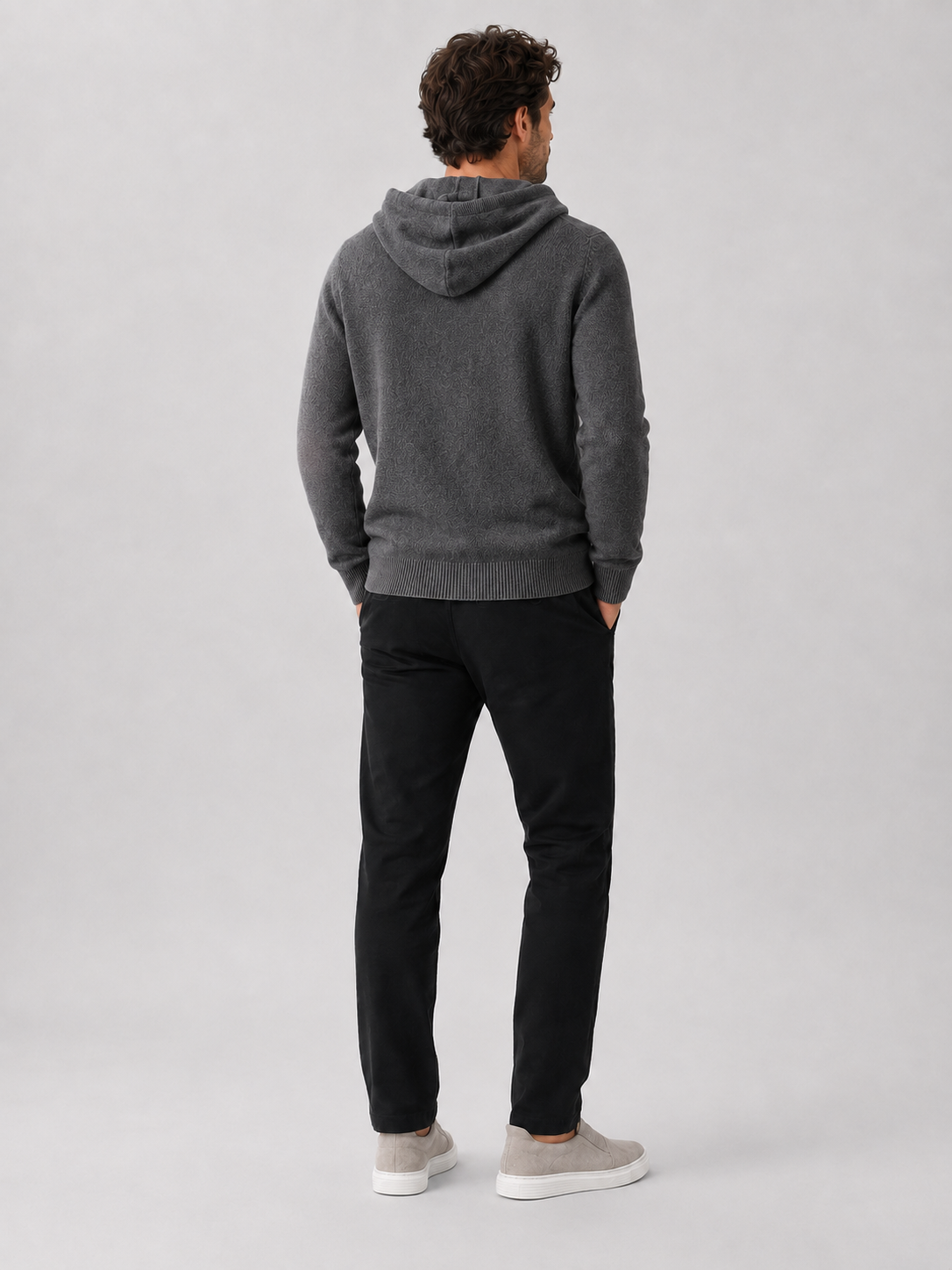 Men's wool hoodie sweater – Dark Gray back view – Edward & Lawsen