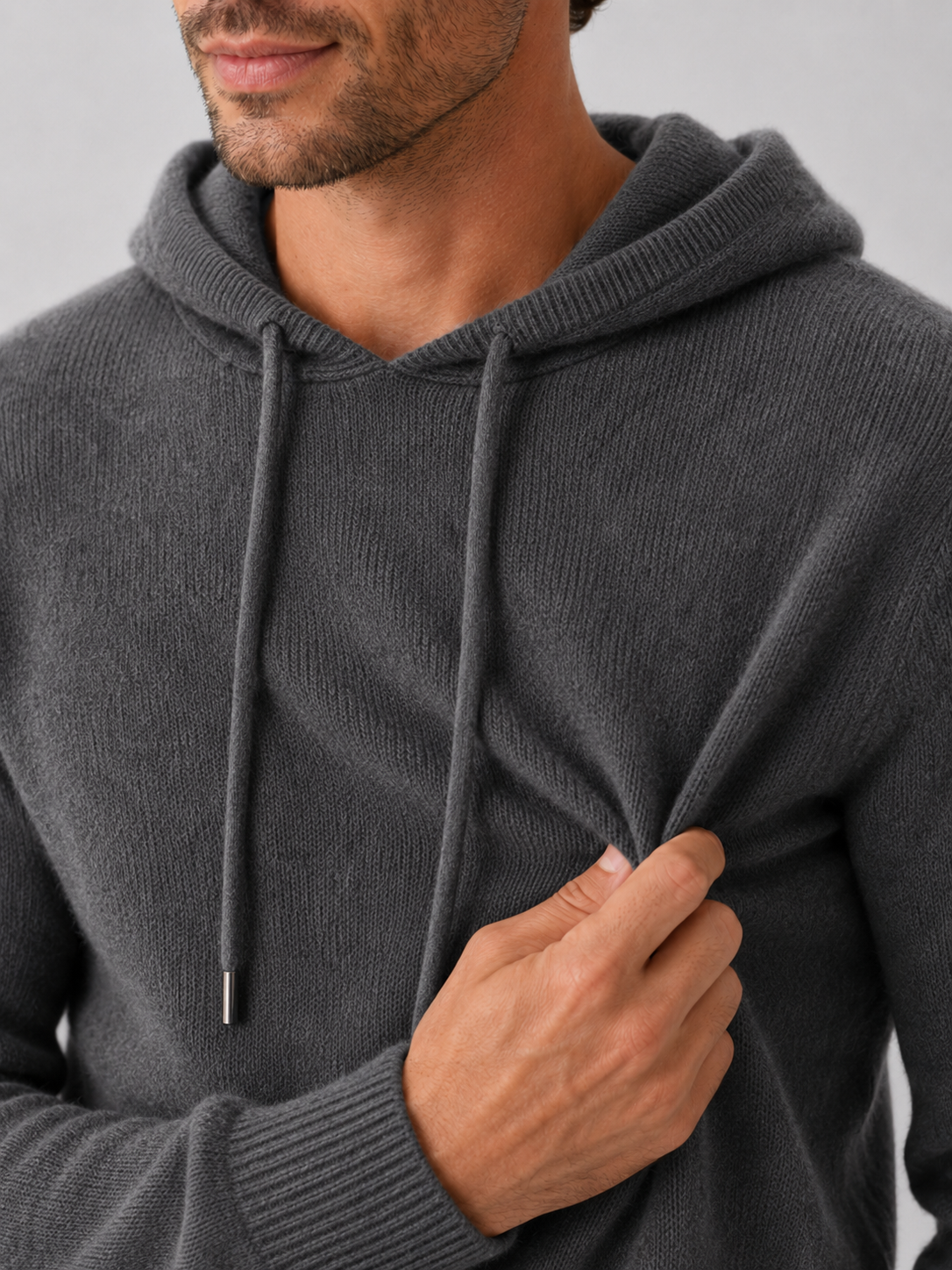 Men's wool hoodie sweater – Dark Gray detail view – Edward & Lawsen
