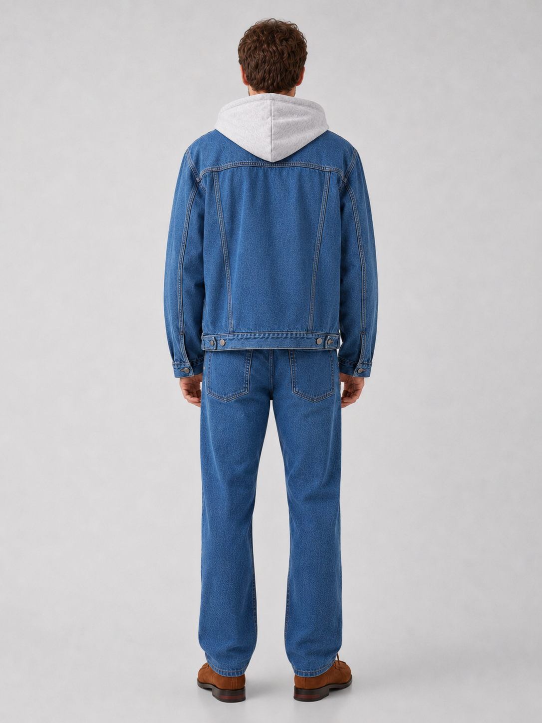 Men's hooded denim jacket – Navy back view – Edward & Lawsen