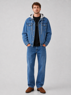Men's hooded denim jacket – Navy full view – Edward & Lawsen