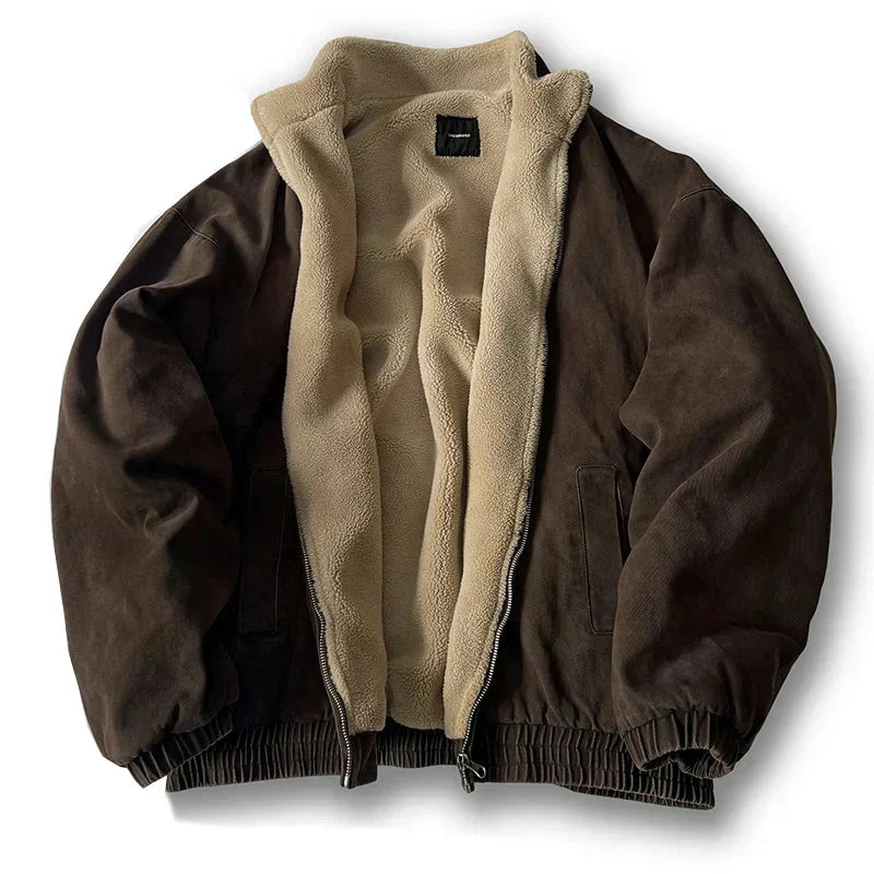 Men's fleece-lined zip jacket – brown – Edward Lawson