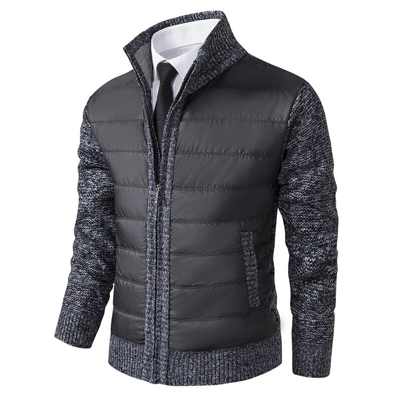 Men's quilted-front knit jacket – dark grey quilted front with knit sleeves – Edward Lawson