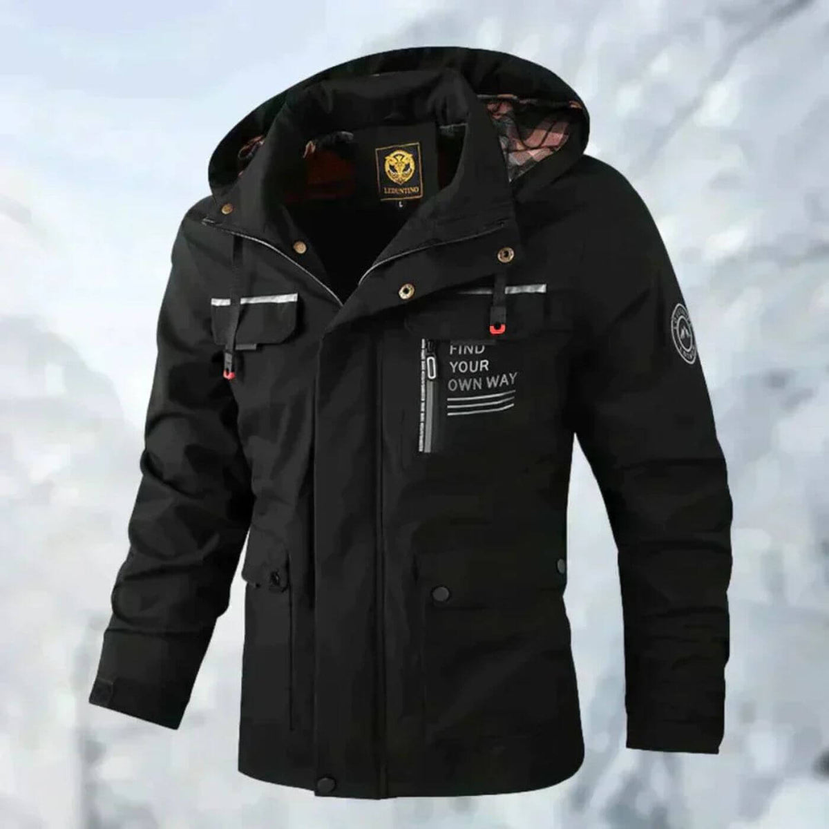 Men's water-resistant jacket with detachable hood – black – Edward Lawson