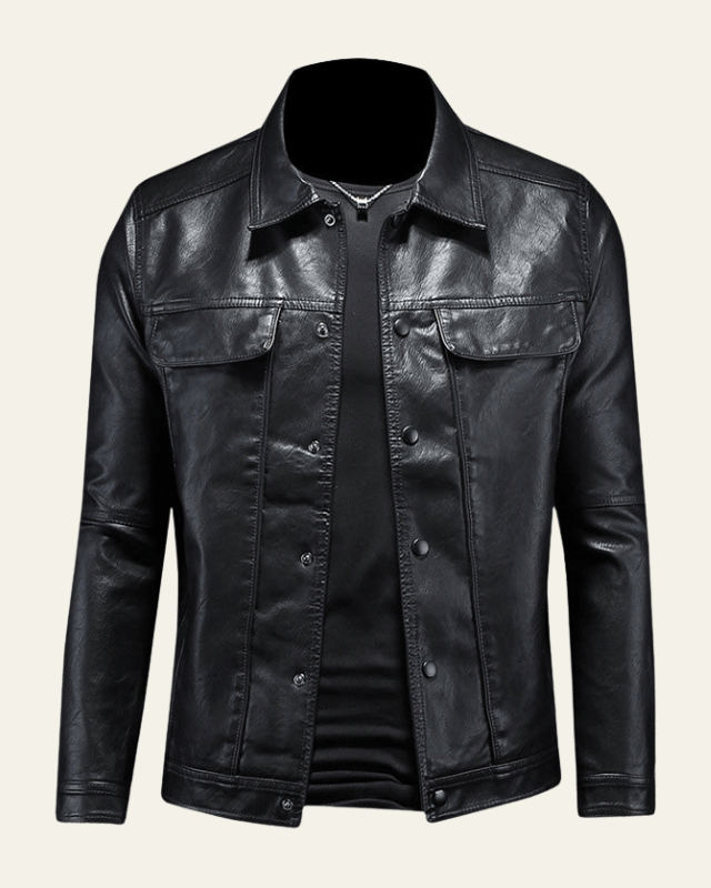 Men's snap-front biker jacket – black – Edward Lawson