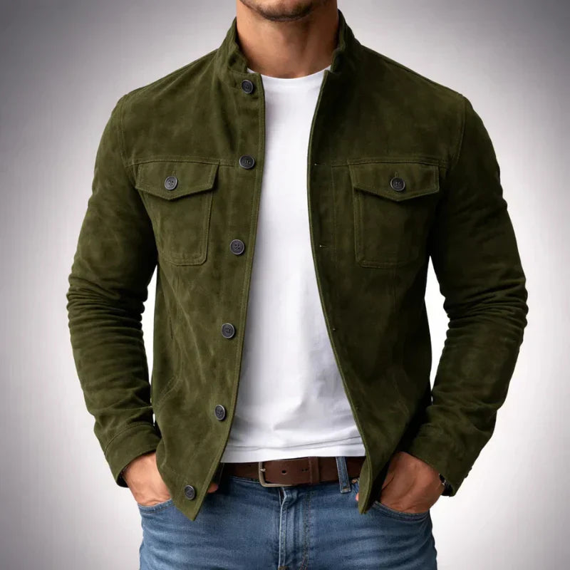 Men's stand-collar button-up jacket – Olive Green – Edward Lawson