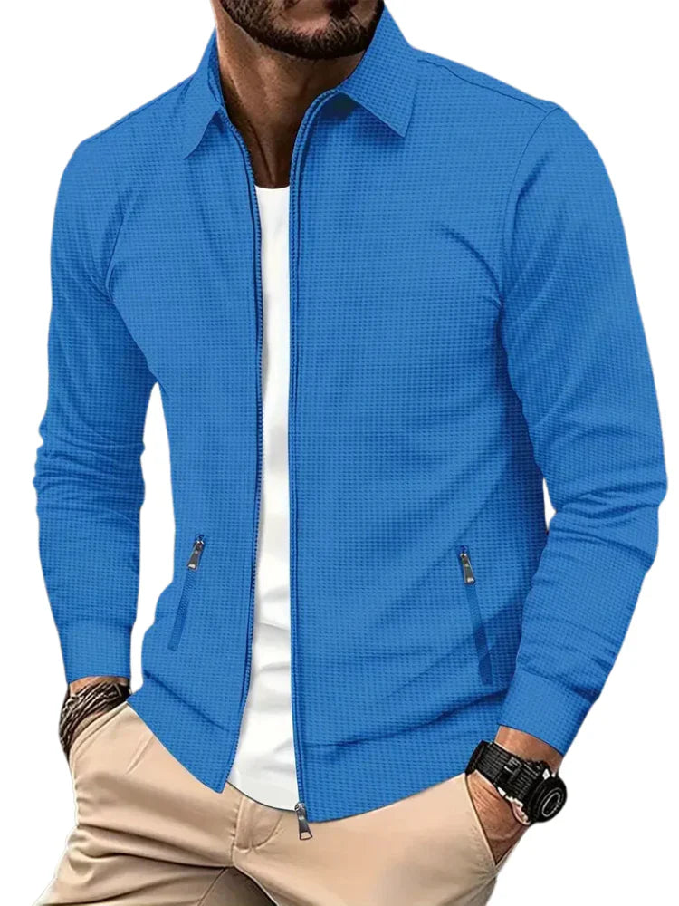 Men's zip-front casual jacket – Blue – Edward Lawson
