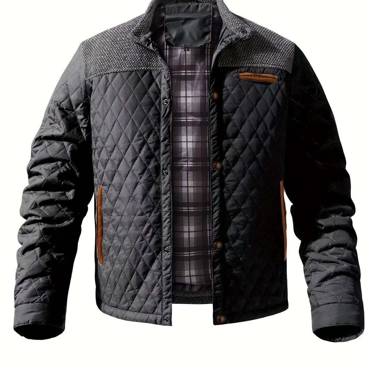 Men's quilted jacket with knit panels – black – Edward Lawson