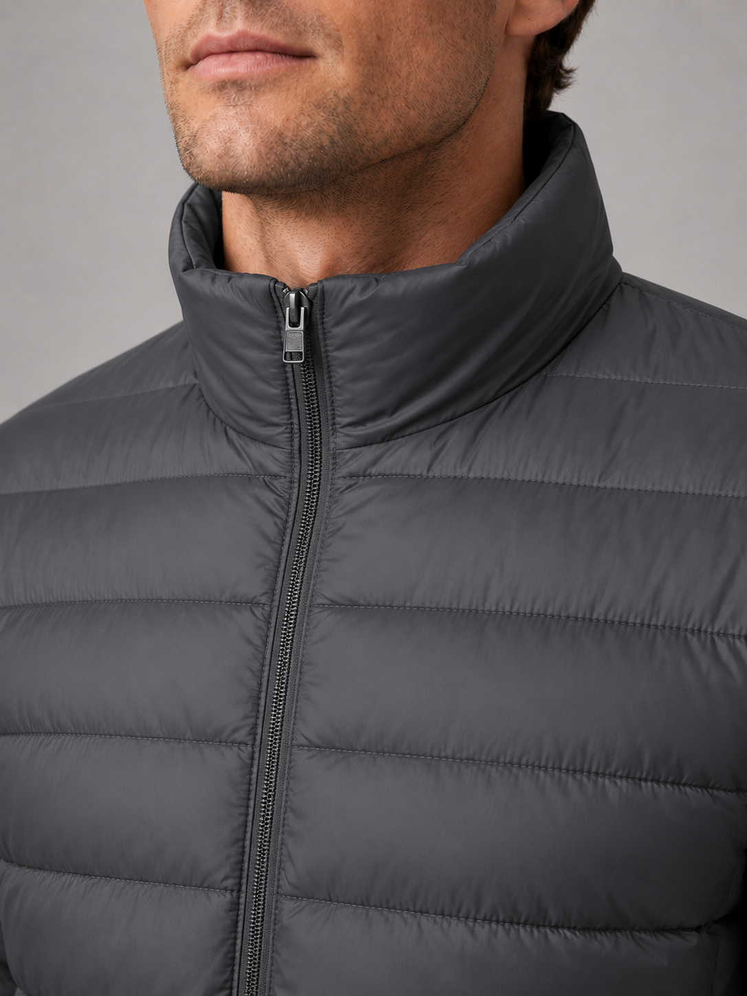Men's puffer jacket – Granite detail view – Edward & Lawsen