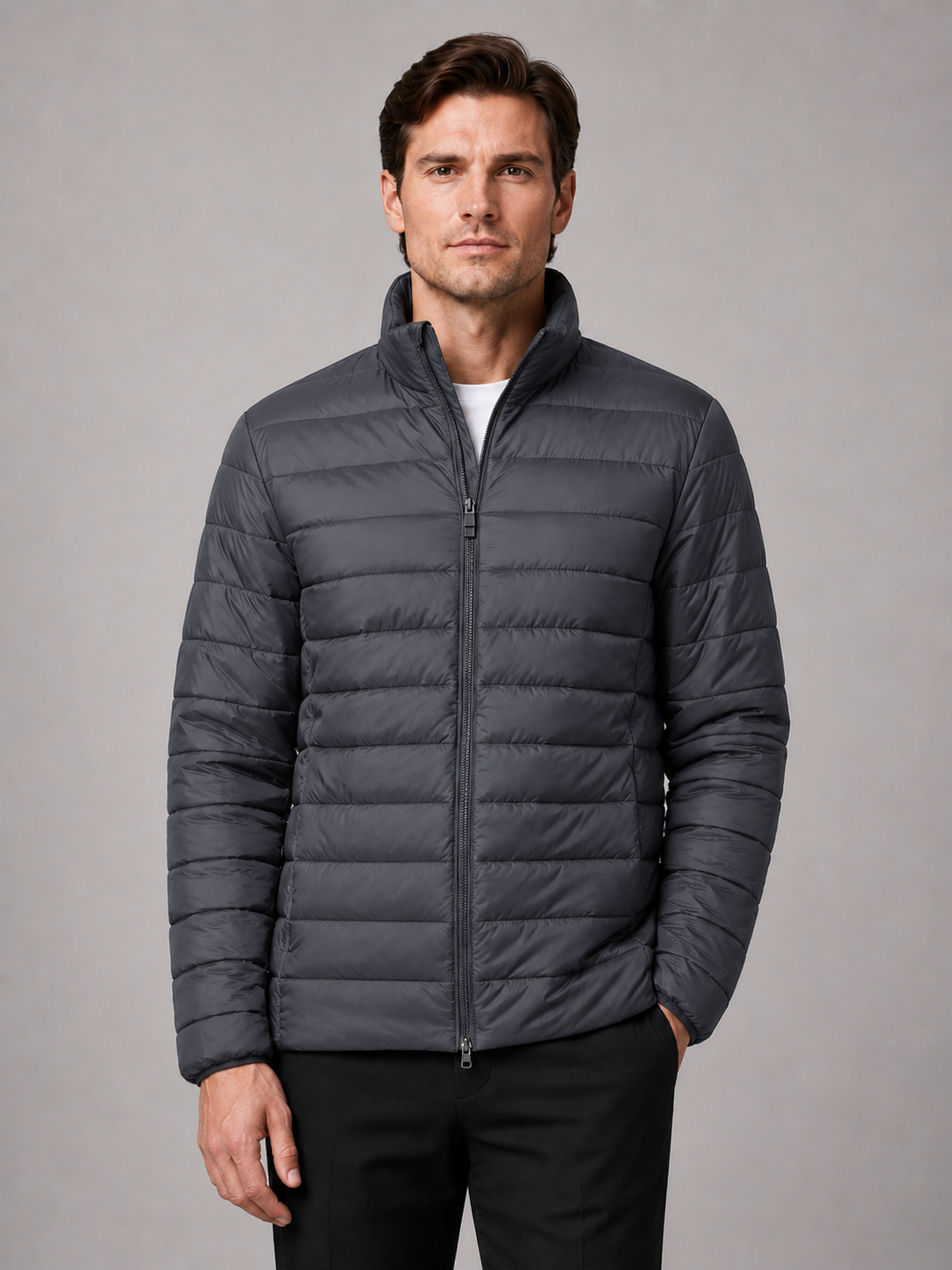 Men's puffer jacket – Granite front view – Edward & Lawsen