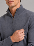 Men's wool half-zip mock neck sweater – Gray detail view – Edward & Lawsen