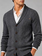Men's argyle cable knit cardigan – Gray detail view – Edward & Lawsen