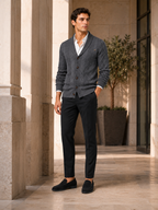 Men's argyle cable knit cardigan – Gray lifestyle view – Edward & Lawsen