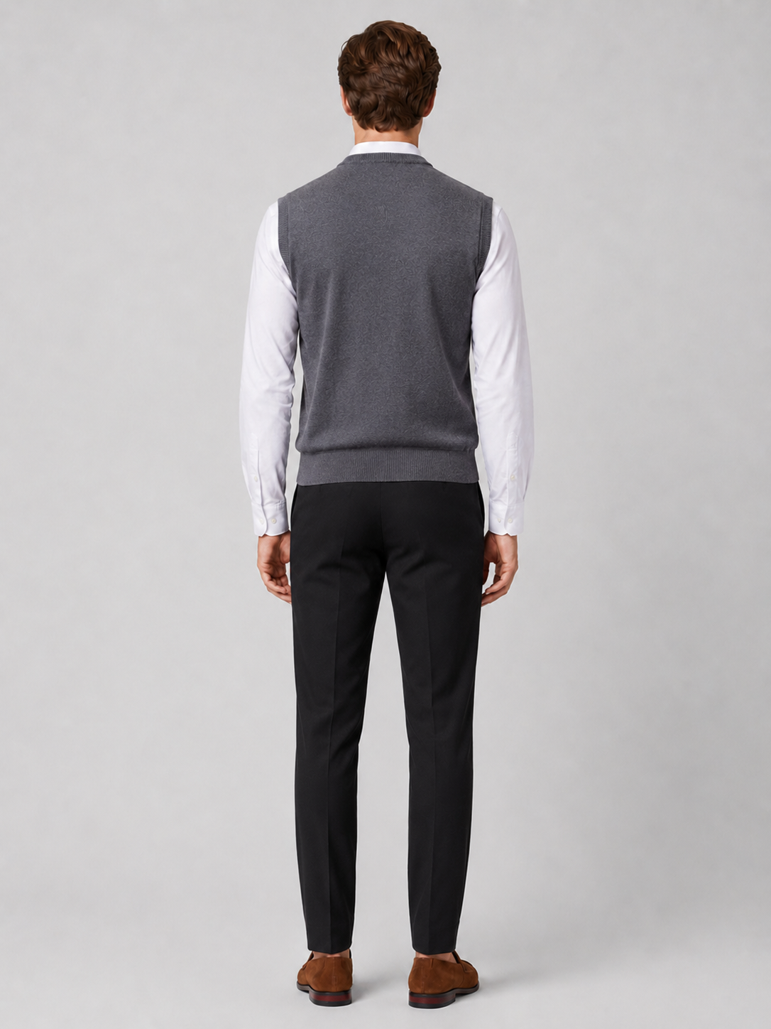 Men's argyle sweater vest – Gray back view – Edward & Lawsen