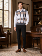 Men's argyle sweater vest – Gray lifestyle view – Edward & Lawsen