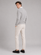 Men's cable knit V-neck cardigan – Gray back view – Edward & Lawsen