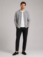 Men's crew neck cardigan sweater – Gray full view – Edward & Lawsen