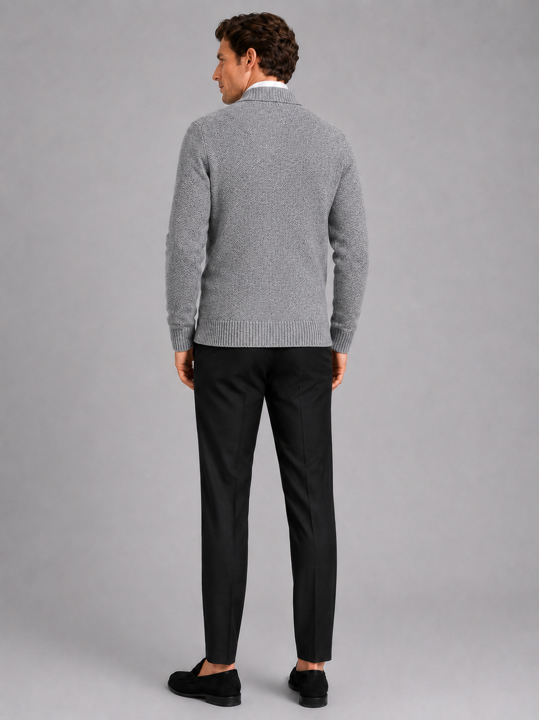 Men's V-neck cardigan – Gray back view – Edward & Lawsen