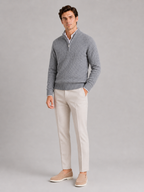 Men's cashmere quarter-zip mock neck sweater – Gray full view – Edward & Lawsen
