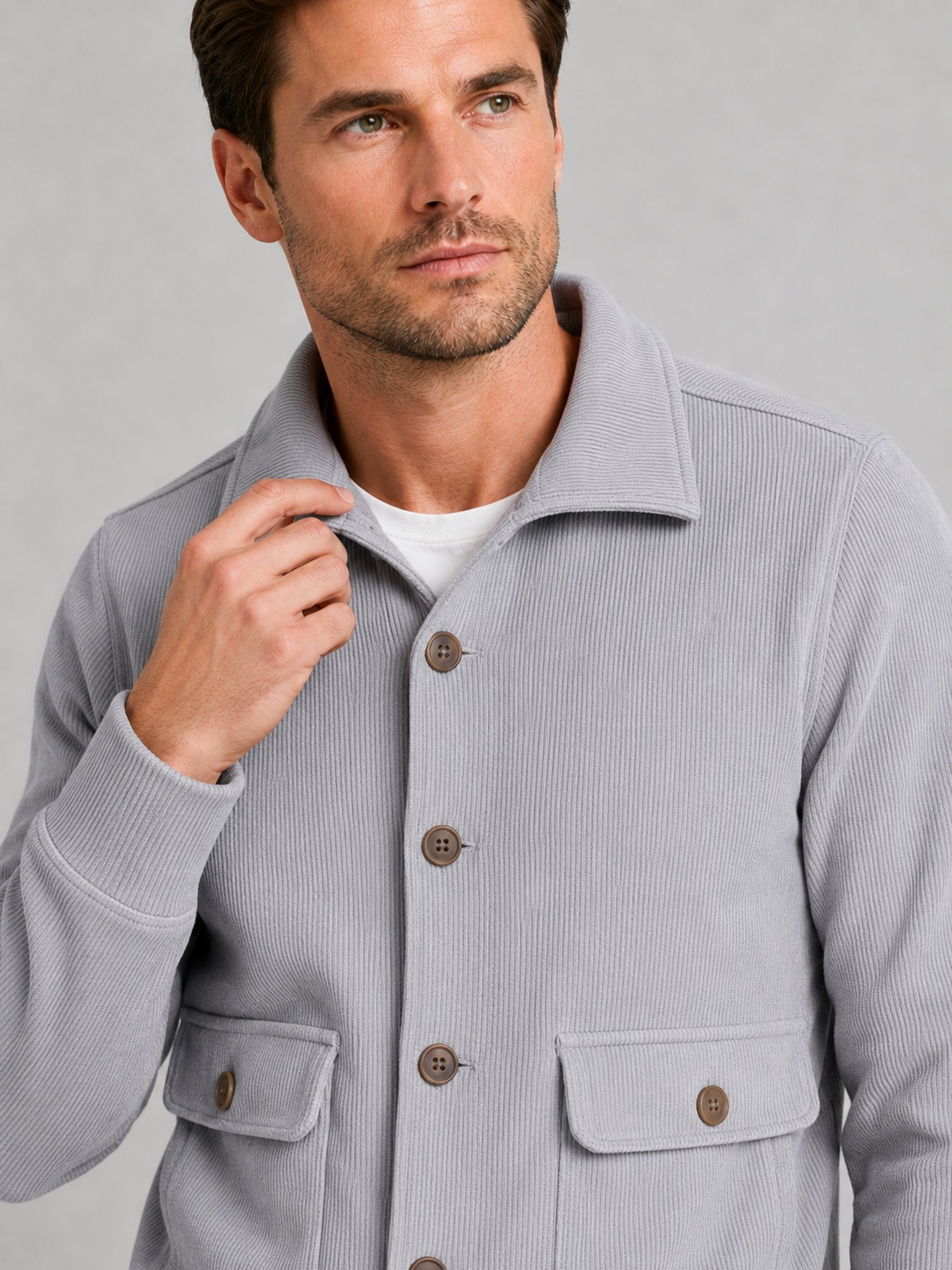 Men's chore jacket – Gray detail view – Edward & Lawsen