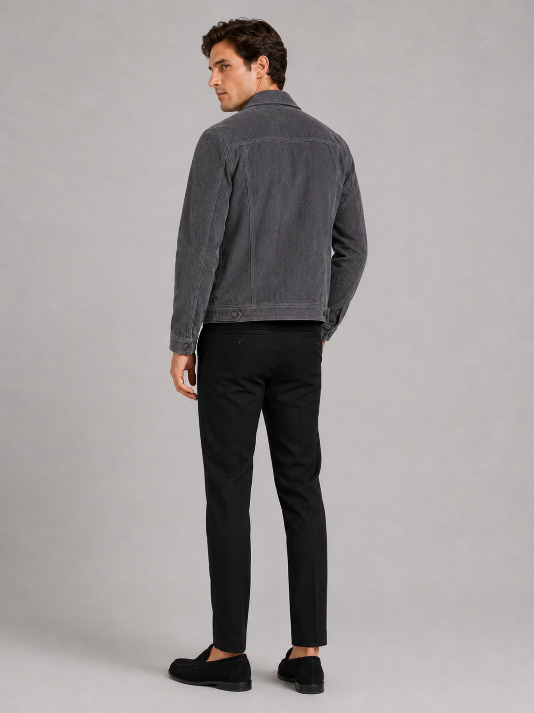 Men's corduroy jacket – Gray back view – Edward & Lawsen