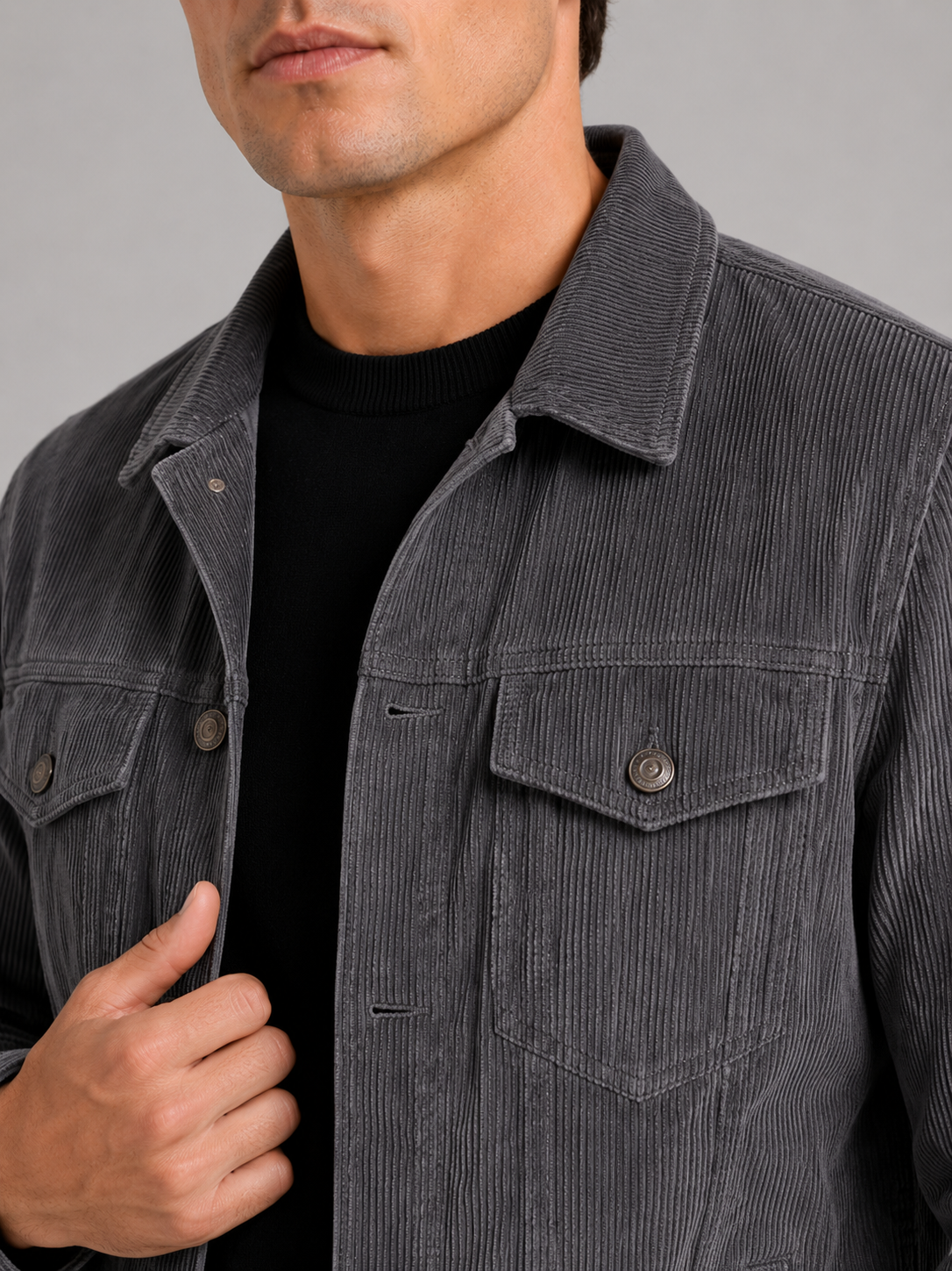 Men's corduroy jacket – Gray detail view – Edward & Lawsen