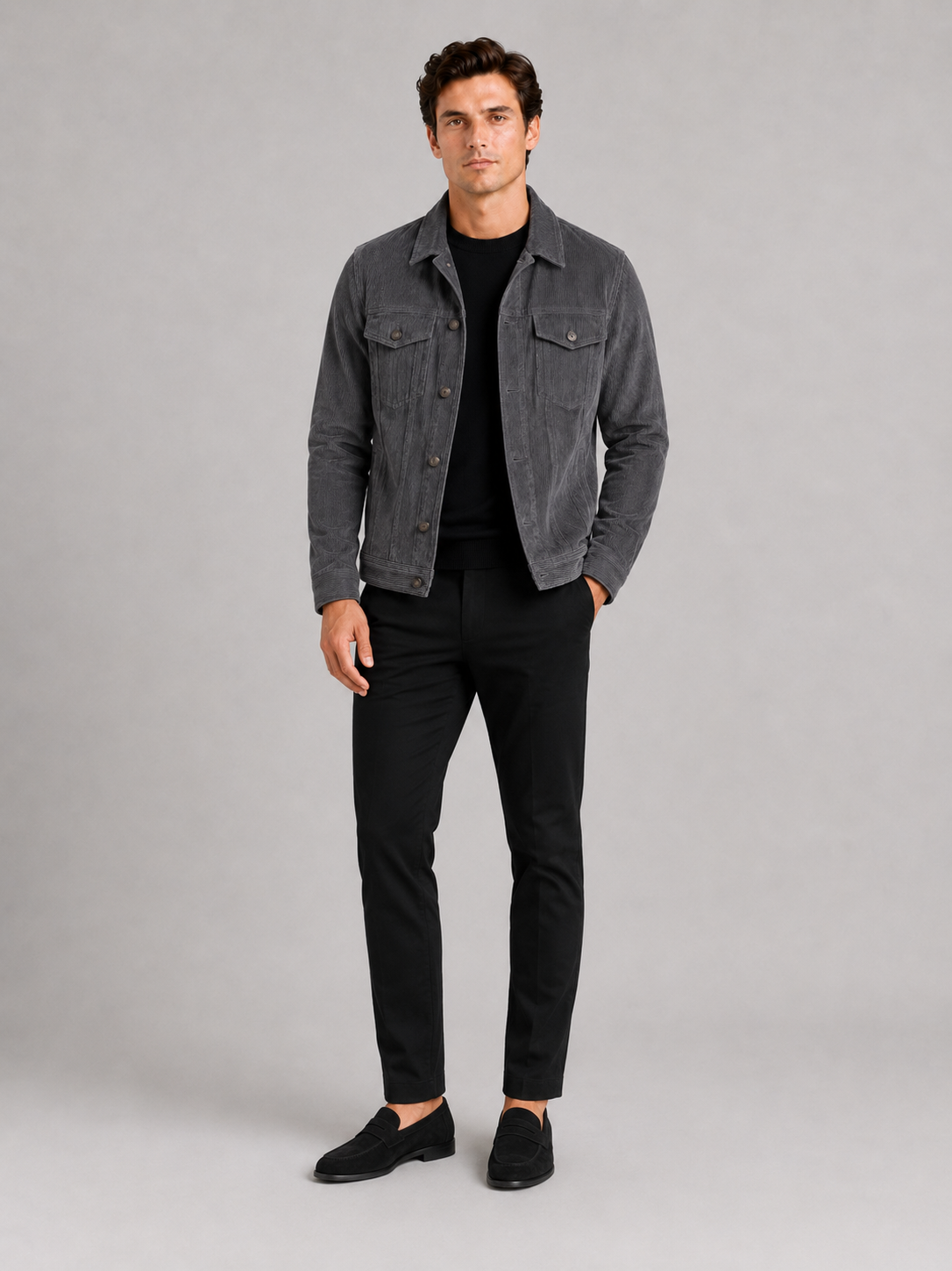 Men's corduroy jacket – Gray full view – Edward & Lawsen