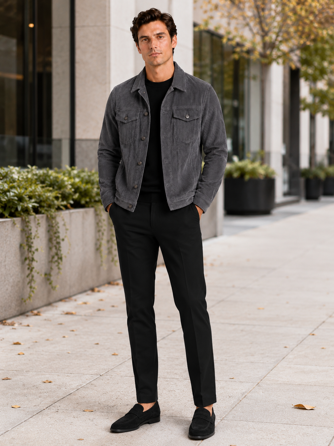 Men's corduroy jacket – Gray lifestyle view – Edward & Lawsen