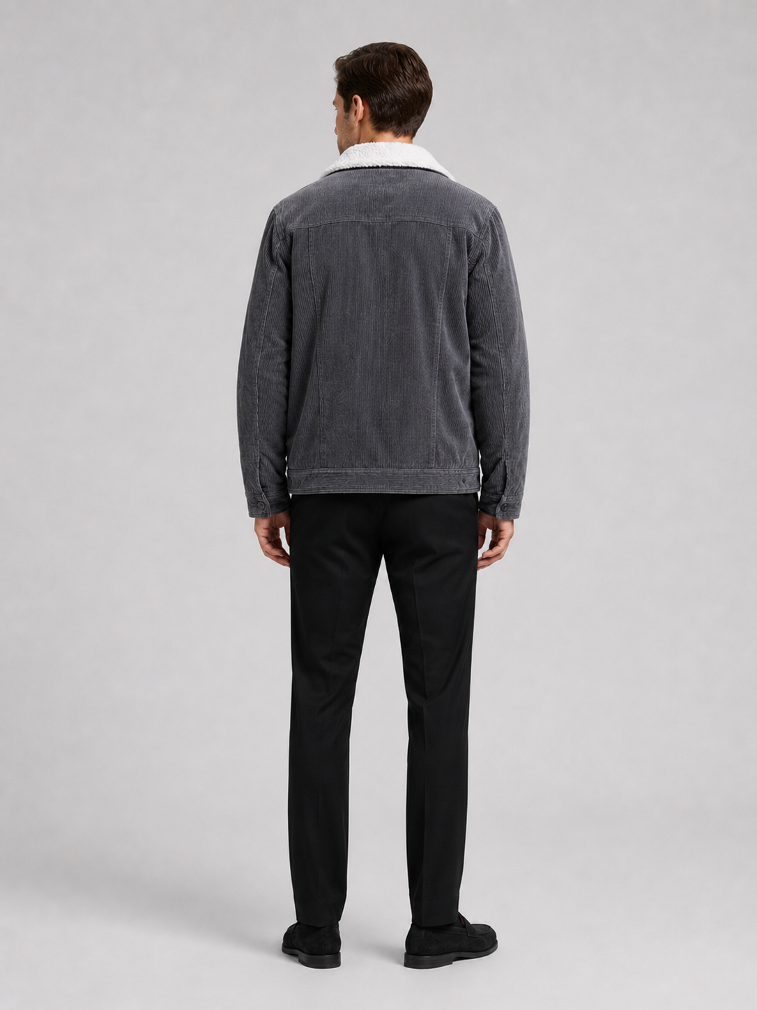 Men's padded corduroy jacket – Gray back view – Edward & Lawsen